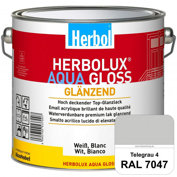 Herbolux Aqua Gloss (RAL 7047 Telegrau 4) Wasserverdünnbarer Top-Glanzlack (Innen)