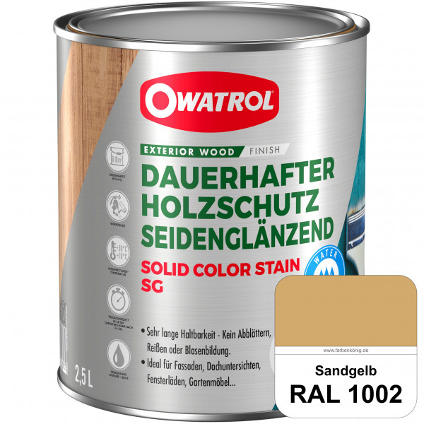 Solid Color Stain SG (RAL 1002 Sandgelb) deckende und seidenglänzende Wetterschutzfarbe außen