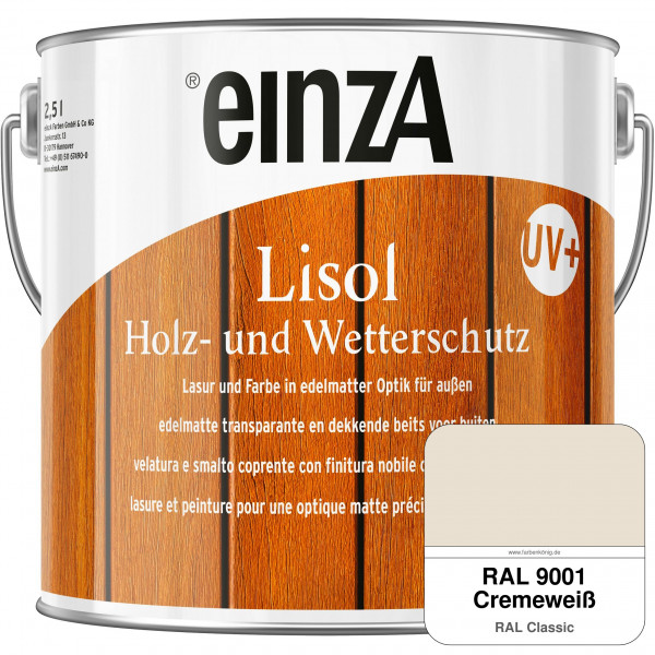einzA Lisol Holz- und Wetterschutz Lasur und Farbe (RAL 9001 Cremeweiß)