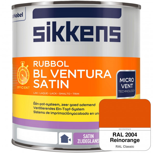 Rubbol BL Ventura Satin NEU (RAL 2004 Reinorange) Seidenglanzlack (wasserbasiert) Fenster außen