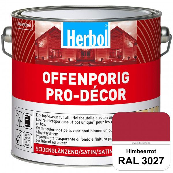 Herbol Offenporig Pro-Décor (RAL 3027 Himbeerrot) Hochwertige Ein-Topf-Holzlasur mit 2-Phasen-UV-Sch