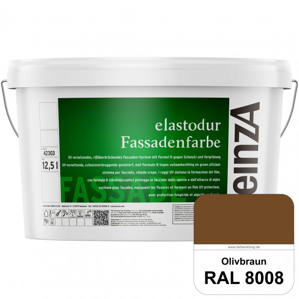einzA elastodur Fassadenfarbe (RAL 8008 Olivbraun) UV-vernetzendes & rissüberbrückendes Fassadenfarb
