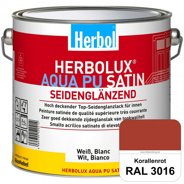 Herbolux Aqua PU Satin (RAL 3016 Korallenrot) Wasserverdünnbarer Top-PU-Seidenglanzlack (Innen)