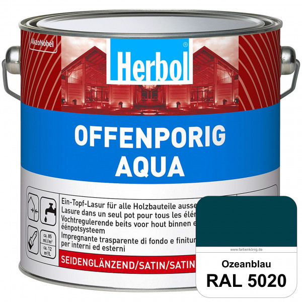Offenporig Aqua (RAL 5020 Ozeanblau) Wasserverdünnbar & hochwertige Ein-Topf-Holzlasur - Feuchteschu