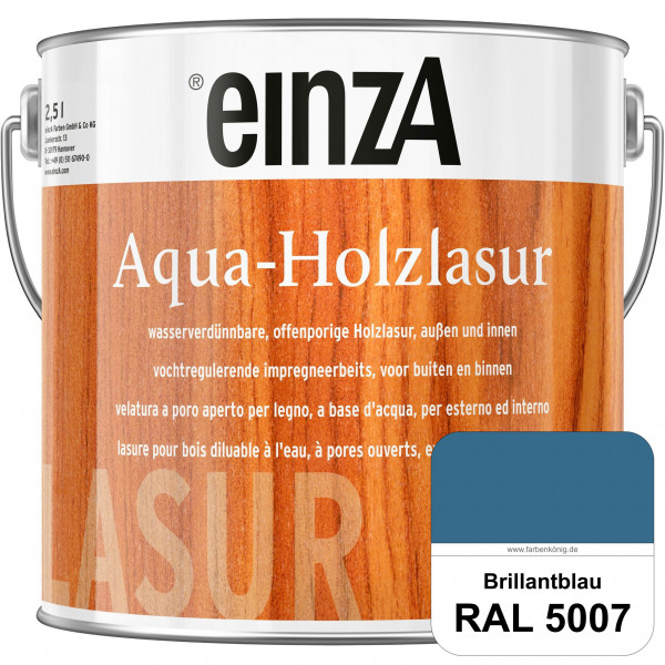 einzA Aqua-Holzlasur (RAL 5007 Brillantblau) wasserverdünnbare offenporige Holzlasur für Holzbauteil