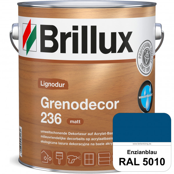Grenodecor 236 (RAL 5010 Enzianblau) Umwelt- und gesundheitsschonende, diffusionsfähige Dekorlasur m