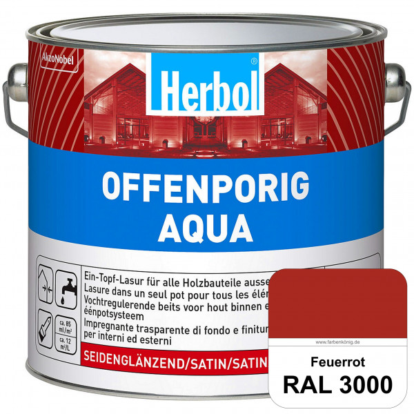 Offenporig Aqua (RAL 3000 Feuerrot) Wasserverdünnbar & hochwertige Ein-Topf-Holzlasur - Feuchteschut