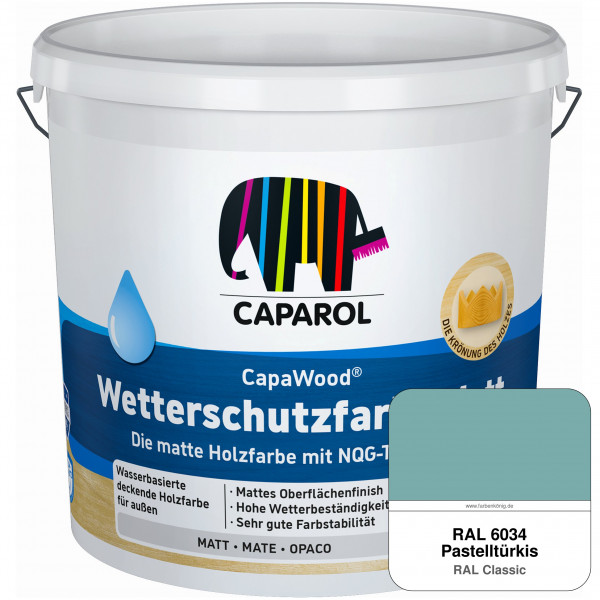 CapaWood® Wetterschutzfarbe Matt (RAL 6034 Pastelltürkis) - ersetzt Capadur Wetterschutzfarbe Matt