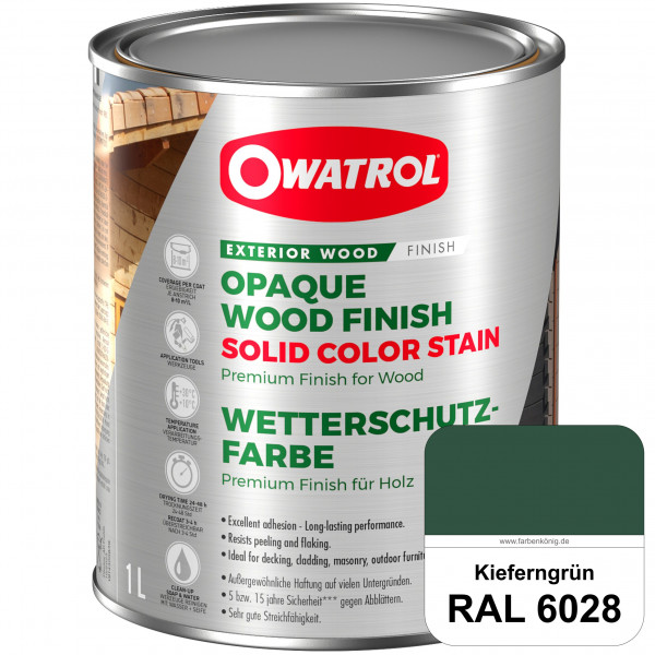 Solid Color Stain (RAL 6028 Kieferngrün) deckende und matte Wetterschutzfarbe außen
