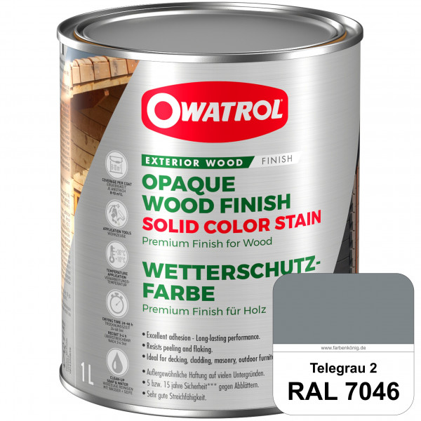 Solid Color Stain (RAL 7046 Telegrau 2) deckende und matte Wetterschutzfarbe außen