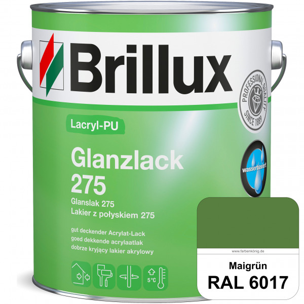 Lacryl-PU Glanzlack 275 (RAL 6017 Maigrün) Glänzender Lack (wasserbasiert) für z. B. Holz, Zink, Alu