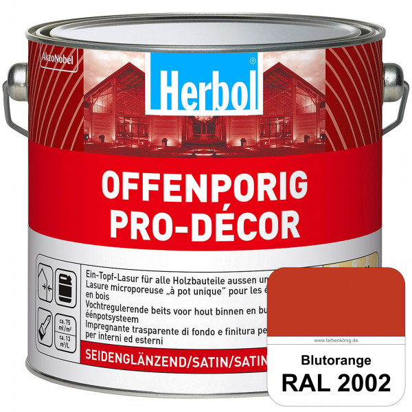 Herbol Offenporig Pro-Décor (RAL 2002 Blutorange) Hochwertige Ein-Topf-Holzlasur mit 2-Phasen-UV-Sch