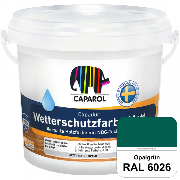 Capadur Wetterschutzfarbe Matt (RAL 6026 Opalgrün) matte Holzfarbe mit NQG-Technologie für außen