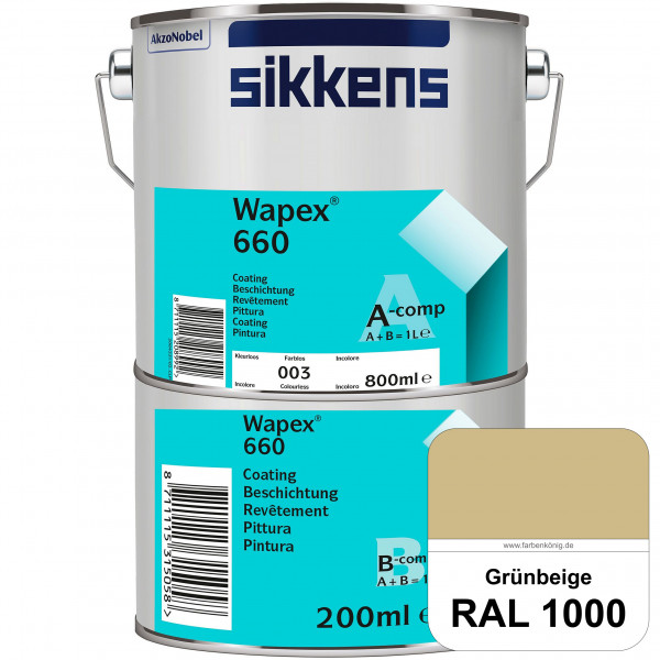 Wapex 660 Set (RAL 1000 Grünbeige) seidenglänzende 2K-Epoxidharzlack für Böden & Wände (innen)