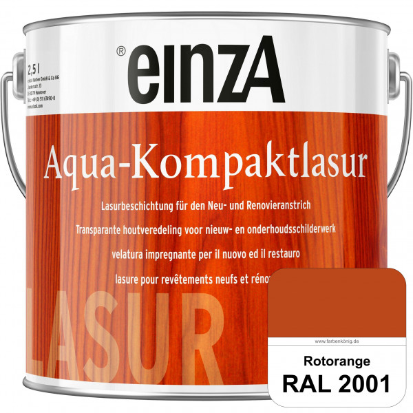 einzA Aqua-Kompaktlasur (RAL 2001 Rotorange) wasserverdünnbare & feuchtigkeitsregulierende Lasurbesc