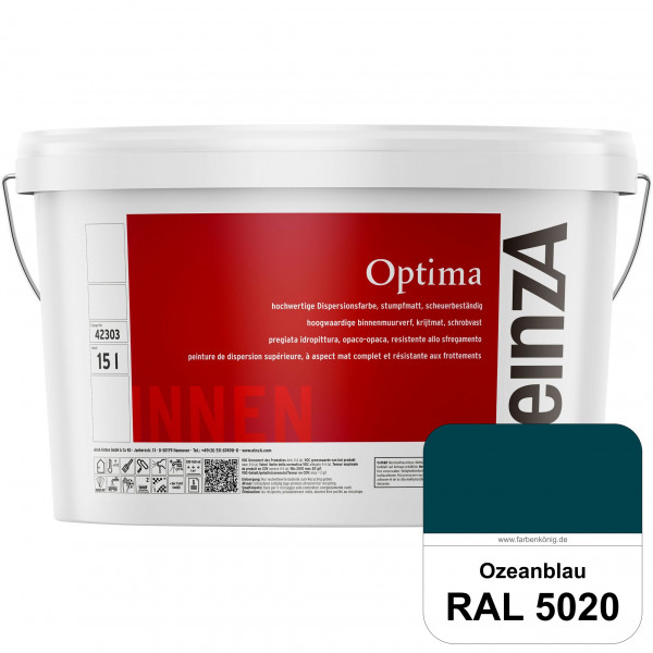 einzA Optima (RAL 5020 Ozeanblau) Stumpfmatte Dispersionsfarbe für hochwertige Anstriche