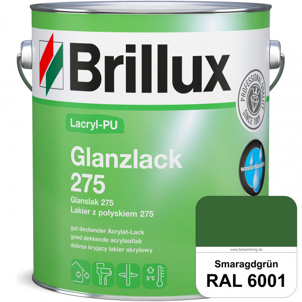 Lacryl-PU Glanzlack 275 (RAL 6001 Smaragdgrün) Glänzender Lack (wasserbasiert) für z. B. Holz, Zink,