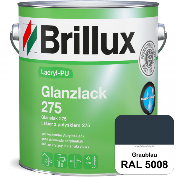 Lacryl-PU Glanzlack 275 (RAL 5008 Graublau) Glänzender Lack (wasserbasiert) für z. B. Holz, Zink, Al
