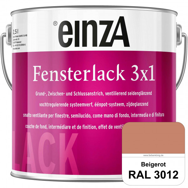 einzA Fensterlack 3 x 1 (RAL 3012 Beigerot) wetterbeständiger & seidenglänzender Fensterlack