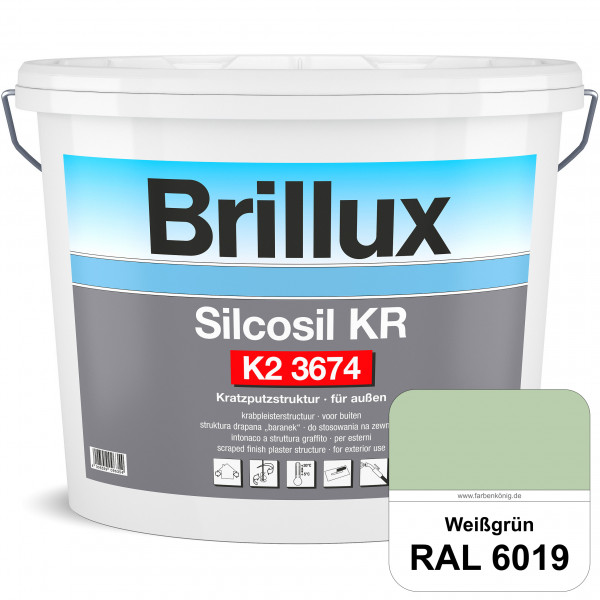 Silcosil KR K2 3674 (RAL 6019 Weißgrün) siliconverstärkter Dekorputz, Kratzputzstruktur, wetterbestä
