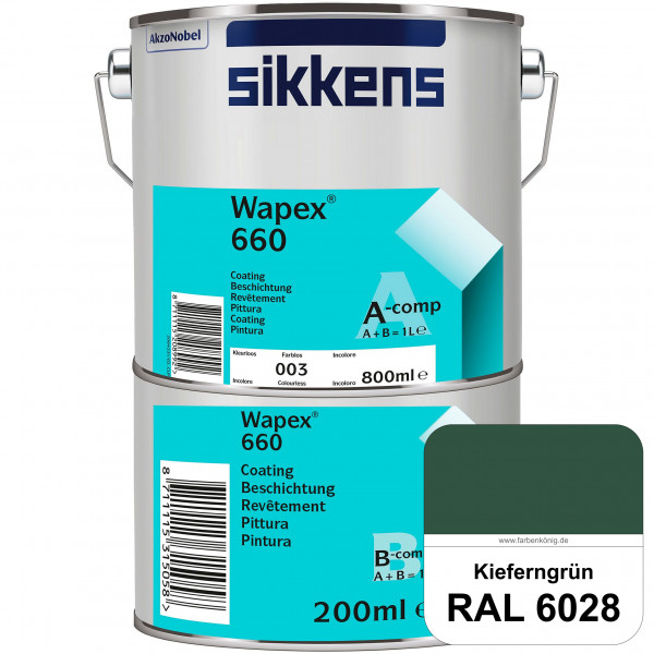 Wapex 660 Set (RAL 6028 Kieferngrün) seidenglänzende 2K-Epoxidharzlack für Böden & Wände (innen)