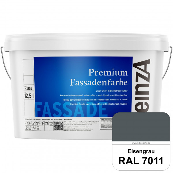 einzA Premium Fassadenfarbe (RAL 7011 Eisengrau) Hochwertige Fassadenfarbe mit Clean-Effekt