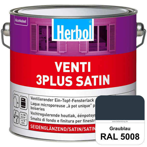 Venti 3Plus Satin (RAL 5008 Graublau) feuchtigkeitregulierender & seidenglänzender Ein-Topf-Fensterl