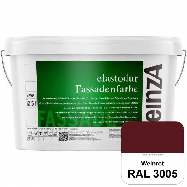 einzA elastodur Fassadenfarbe (RAL 3005 Weinrot) UV-vernetzendes & rissüberbrückendes Fassadenfarbe