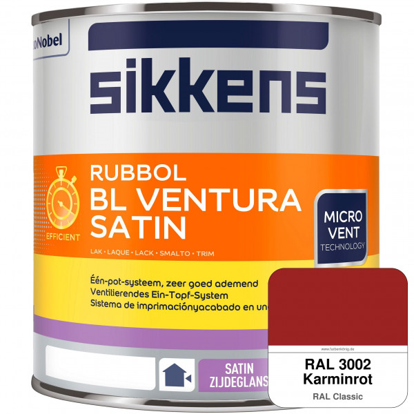 Rubbol BL Ventura Satin NEU (RAL 3002 Karminrot) Seidenglanzlack (wasserbasiert) Fenster außen