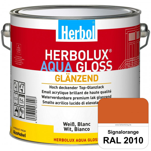 Herbolux Aqua Gloss (RAL 2010 Signalorange) Wasserverdünnbarer Top-Glanzlack (Innen)