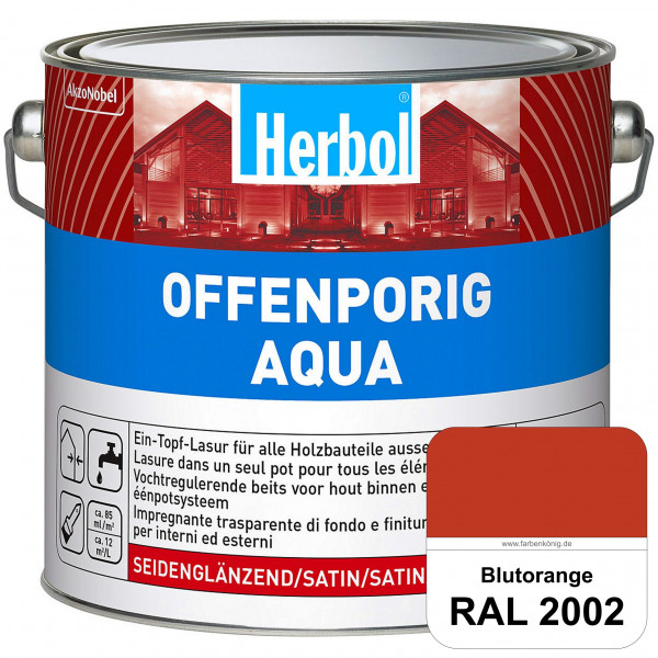 Offenporig Aqua (RAL 2002 Blutorange) Wasserverdünnbar & hochwertige Ein-Topf-Holzlasur - Feuchtesch