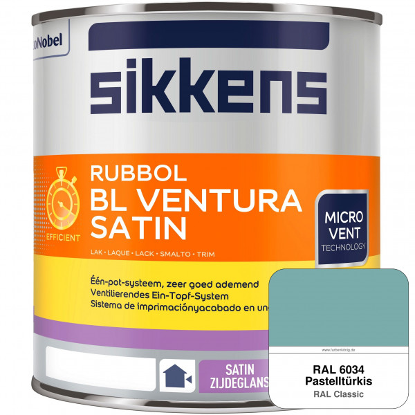 Rubbol BL Ventura Satin NEU (RAL 6034 Pastelltürkis) Seidenglanzlack (wasserbasiert) Fenster außen