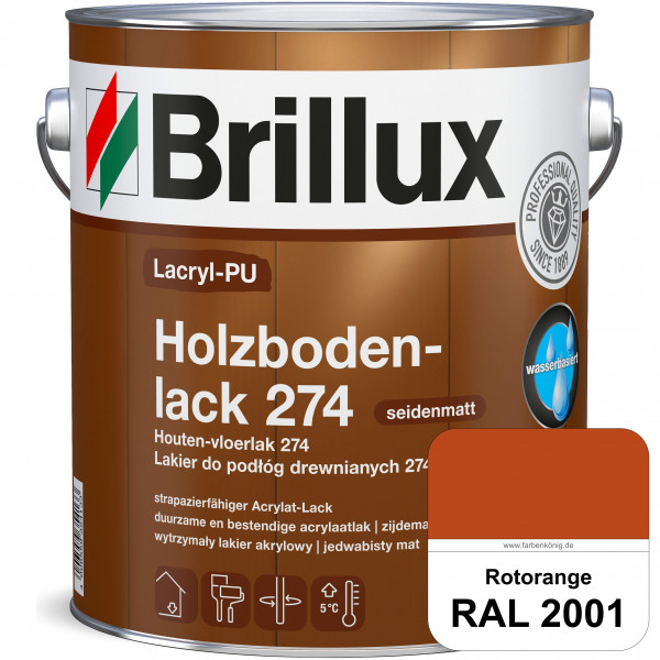 Lacryl-PU Holzbodenlack 274 (RAL 2001 Rotorange) hochwertige & widerstandsfähige, deckende Versiegel