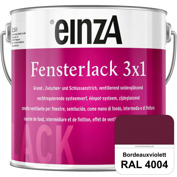 einzA Fensterlack 3 x 1 (RAL 4004 Bordeauxviolett) wetterbeständiger & seidenglänzender Fensterlack