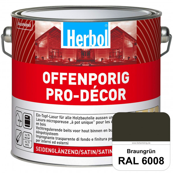 Herbol Offenporig Pro-Décor (RAL 6008 Braungrün) Hochwertige Ein-Topf-Holzlasur mit 2-Phasen-UV-Schu