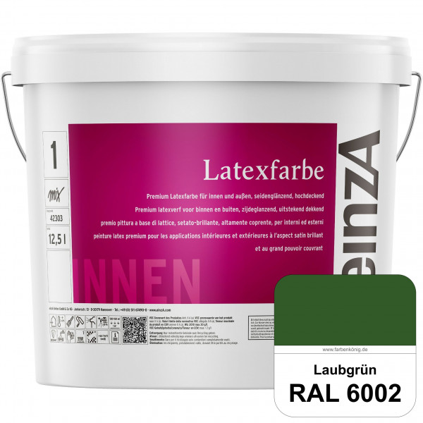 einzA Latexfarbe Premium (RAL 6002 Laubgrün) Hochwertige scheuerbeständige seidenglänzende Latexfarb