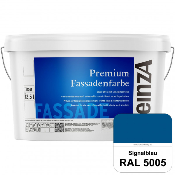 einzA Premium Fassadenfarbe (RAL 5005 Signalblau) Hochwertige Fassadenfarbe mit Clean-Effekt