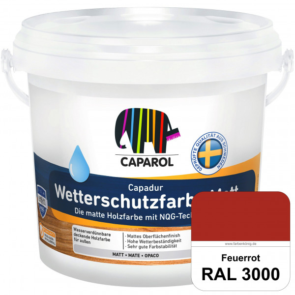 Capadur Wetterschutzfarbe Matt (RAL 3000 Feuerrot) matte Holzfarbe mit NQG-Technologie für außen