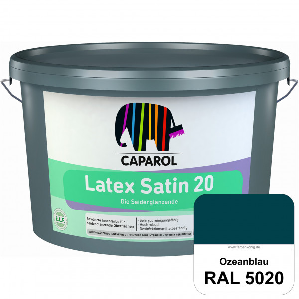 Latex Satin 20 (RAL 5020 Ozeanblau) strapazierfähige seidenglänzende Latexfarbe (Innen)