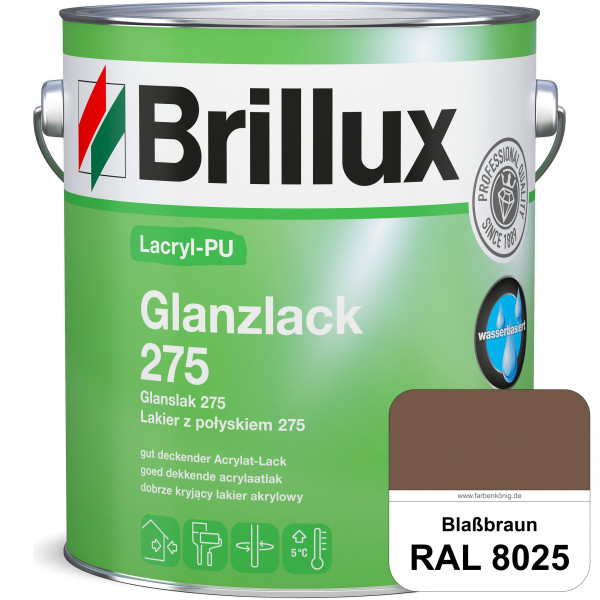 Lacryl-PU Glanzlack 275 (RAL 8025 Blassbraun) Glänzender Lack (wasserbasiert) für z. B. Holz, Zink,