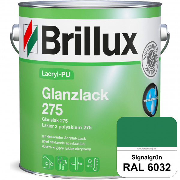 Lacryl-PU Glanzlack 275 (RAL 6032 Signalgrün) Glänzender Lack (wasserbasiert) für z. B. Holz, Zink,