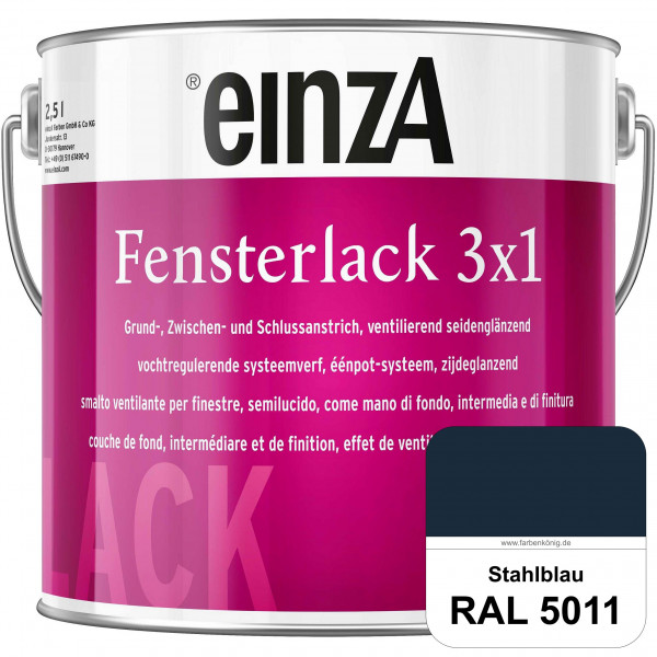 einzA Fensterlack 3 x 1 (RAL 5011 Stahlblau) wetterbeständiger & seidenglänzender Fensterlack