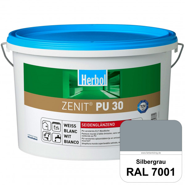 Zenit PU 30 (RAL 7001 Silbergrau) seidenglänzende und strapazierfähige PU-Wandfarbe