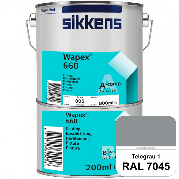 Wapex 660 Set (RAL 7045 Telegrau 1) seidenglänzende 2K-Epoxidharzlack für Böden & Wände (innen)