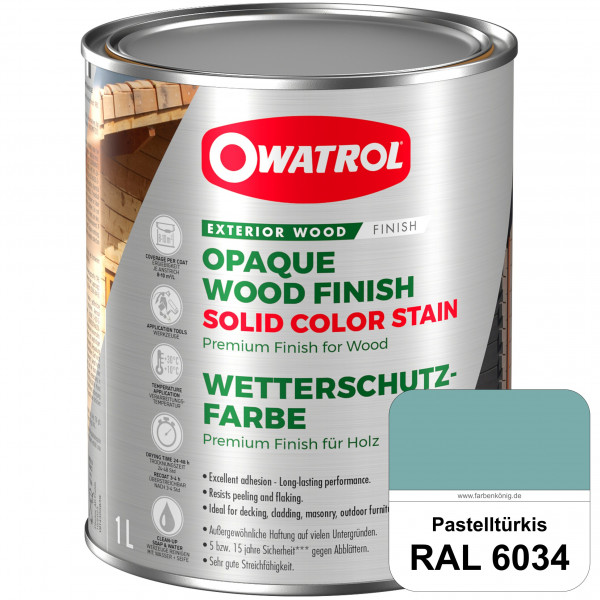 Solid Color Stain (RAL 6034 Pastelltürkis) deckende und matte Wetterschutzfarbe außen
