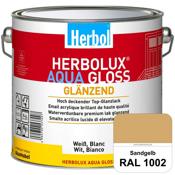 Herbolux Aqua Gloss (RAL 1002 Sandgelb) Wasserverdünnbarer Top-Glanzlack (Innen)