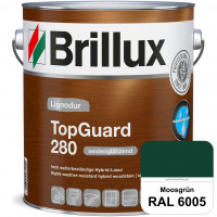 TopGuard 280 (RAL 6005 Moosgrün) wasserbasierte, wetterbeständige und seidenglänzende Hybridlasur (A