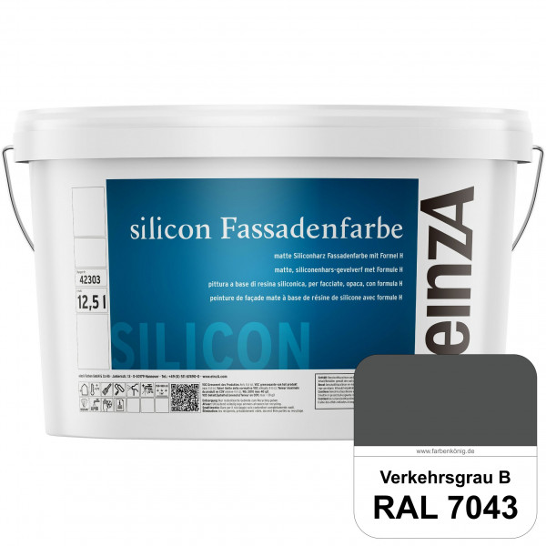 einzA silicon Fassadenfarbe (RAL 7043 Verkehrsgrau B) Hochwertige Siliconharz-Fassadenfarbe
