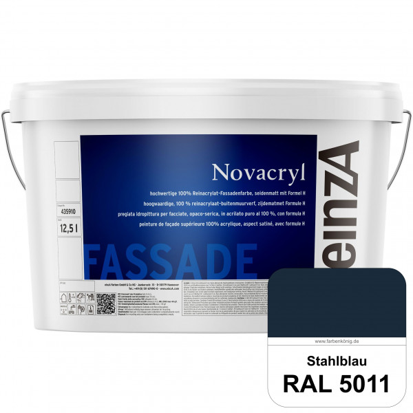 einzA Novacryl (RAL 5011 Stahlblau) Reinacrylat-Fassadenfarbe, seidenmatt