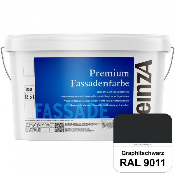 einzA Premium Fassadenfarbe (RAL 9011 Graphitschwarz) Hochwertige Fassadenfarbe mit Clean-Effekt